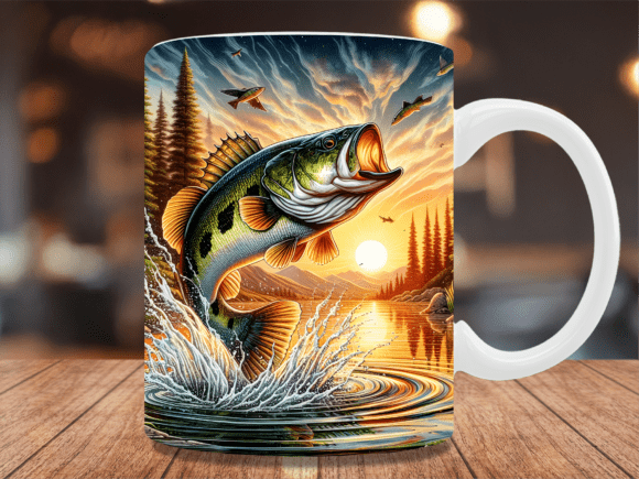 Download Largemouth Bass Fishing Sunset Mug Wrap - Bass Collection