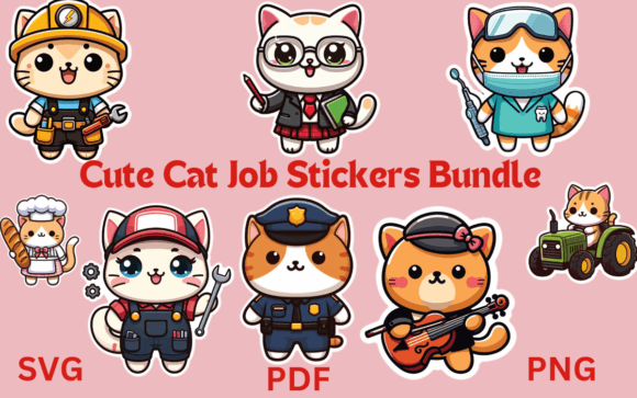Download Cute Cat Job Stickers Bundle - Premium Resources