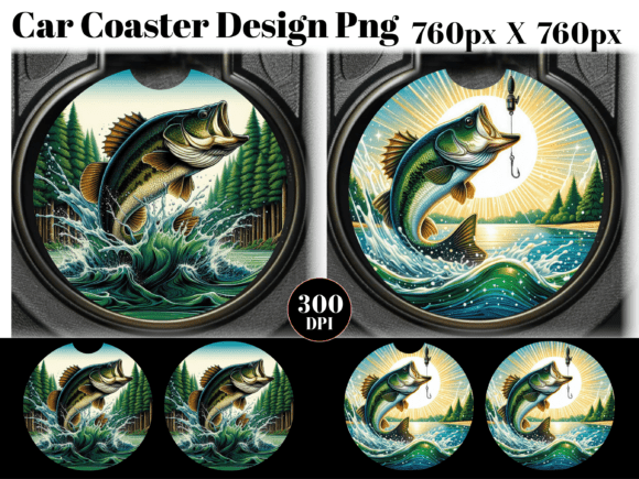 Download Bass Fishing Car Coaster PNG Sublimation - Bass Collection