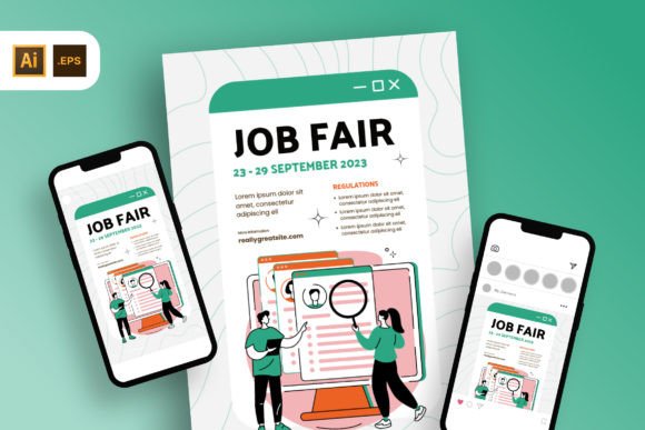Download Y2K White Green Job Fair Flyer Template - Job Collection